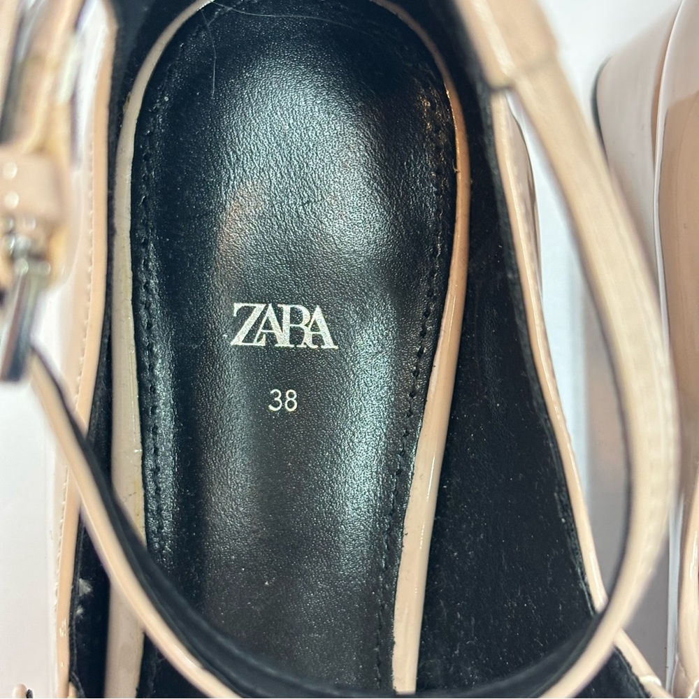 Zara Nude Patent Leather Multi-Strap Block Heel Square Toe Mary Jane’s Sz 8/EU38 - Picture 5 of 14